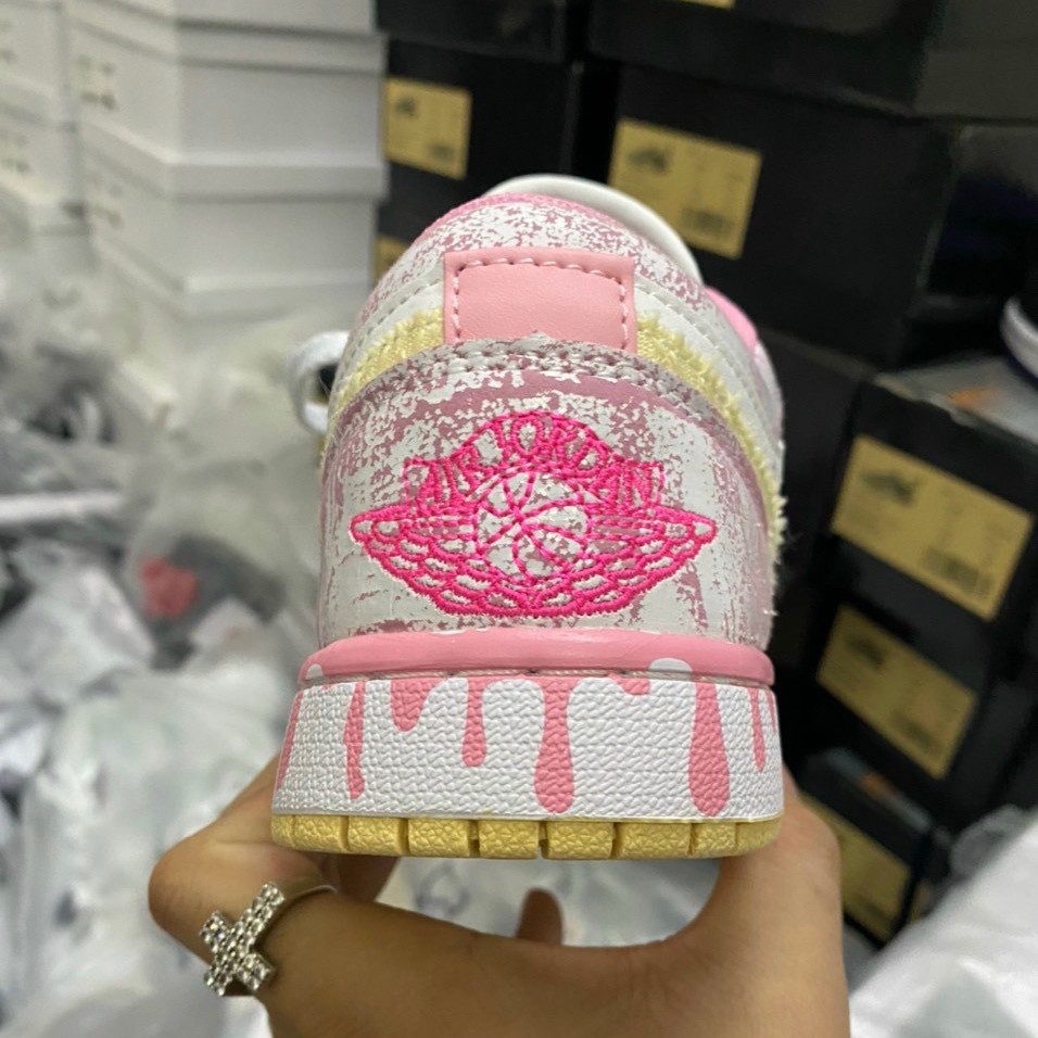 Giày Sneaker nữ, giày thể thao Air Jordan 1 Low Hồng Kem Vảy Sơn, giày JD1 Pink cực hot cho Nữ Full Box 2021