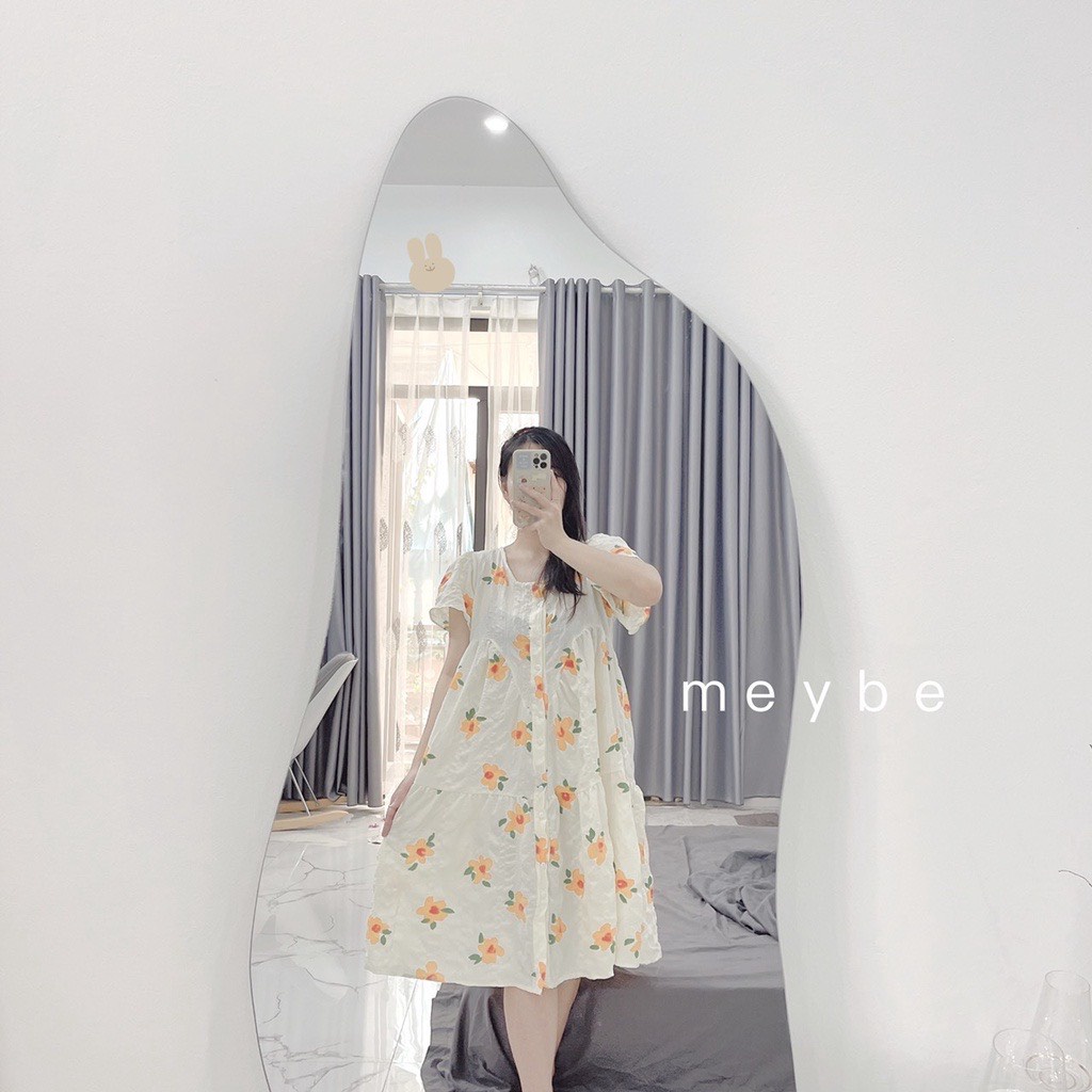Đầm bầu sơ mi hoa nhí vintage tiểu thư váy bầu dáng dài sơ mi sang chảnh