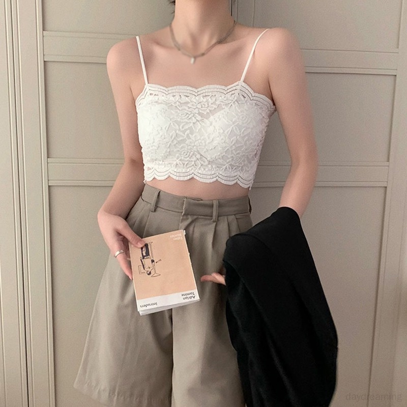 Áo Tank Top Phối Ren Có Mút Nâng Ngực Dáng Ôm Thời Trang Quyến Rũ Cho Nữ