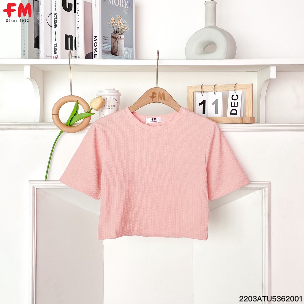 Áo thun xốp nhăn nữ FM Style, áo kiểu basic  cổ tròn thời trang I FM Online 220320600
