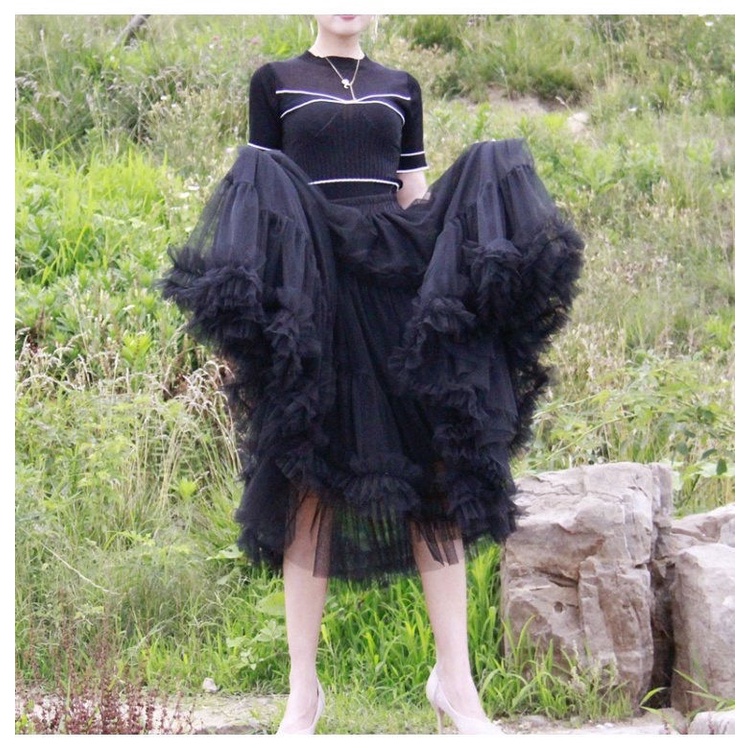 Chân Váy Lưới Dài Lưng Cao 90cm Thời Trang Cho Nữ