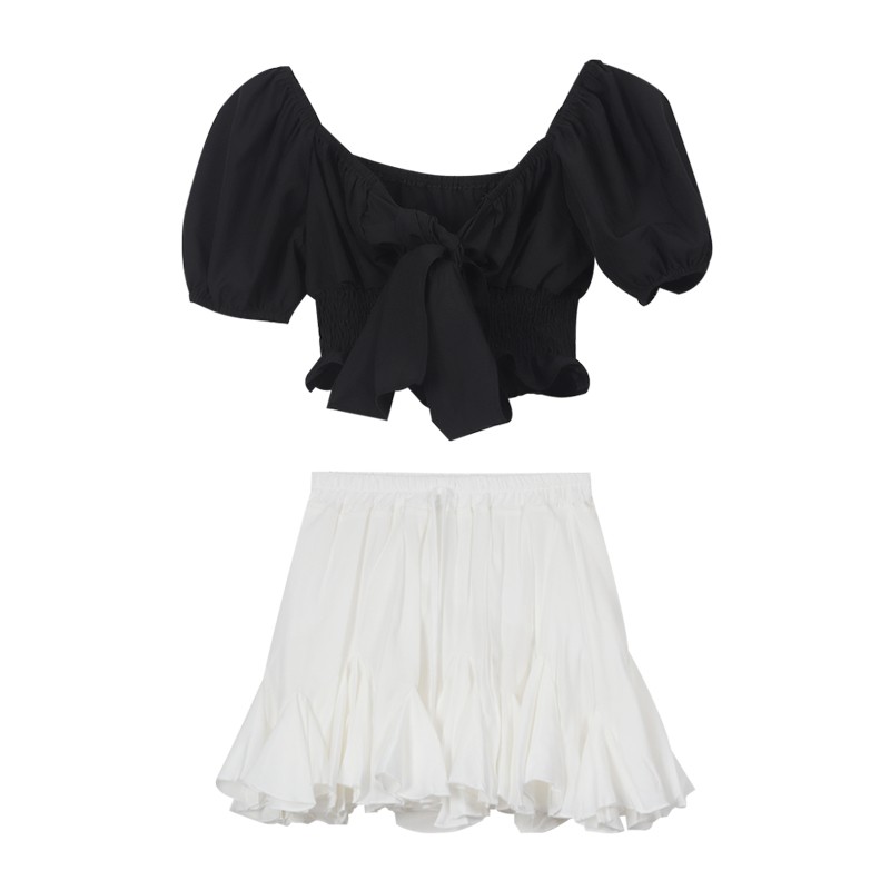 Áo Sơ Mi Croptop Màu Đen/Chân Váy Chữ A Màu Trắng Xiaozhainv Phong Cách Hàn Quốc Quyến Rũ Cho Nữ | BigBuy360 - bigbuy360.vn