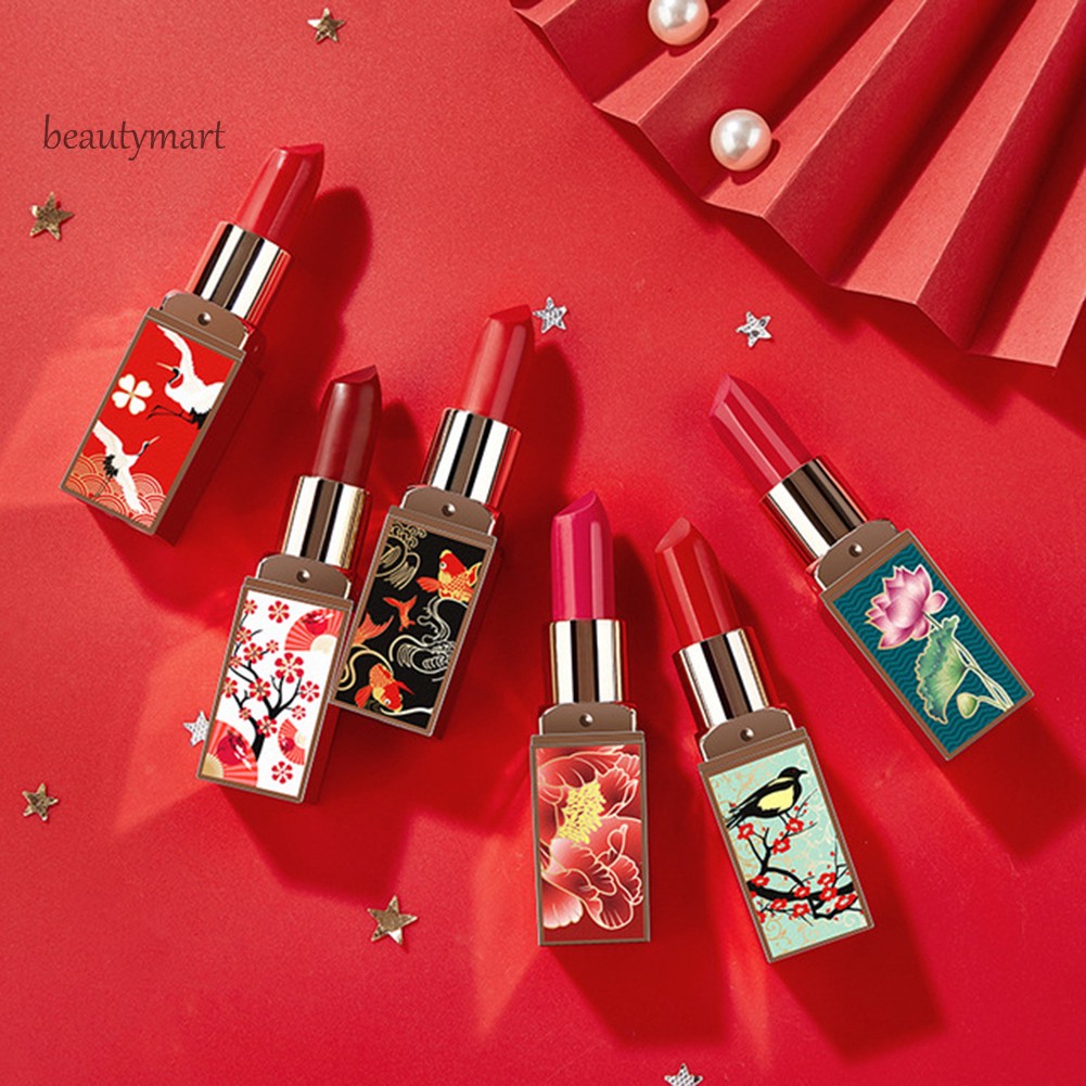 Set 6 son sáp lâu trôi thiết kế vỏ phong cách Trung Hoa