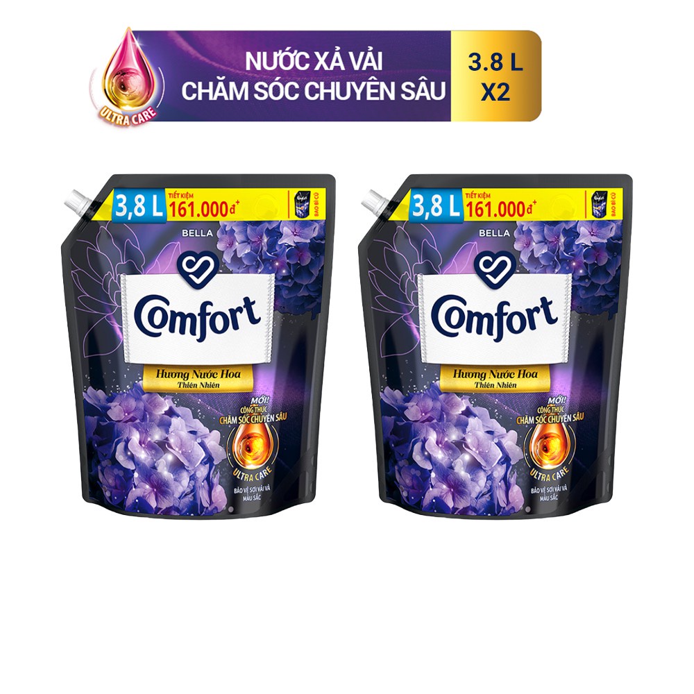 Combo 2 túi nước xả làm mềm vải Comfort Chăm sóc Chuyên sâu Đậm đặc Một lần xả túi 3.8L