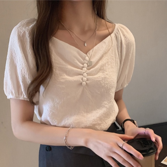 B&amp;G Áo Sơ Mi Tay Ngắn Dáng Rộng Chất Liệu chiffon Màu Trắng Thời Trang Quyến Rũ Cho Nữ Áo phông Nữ JL-TX-155