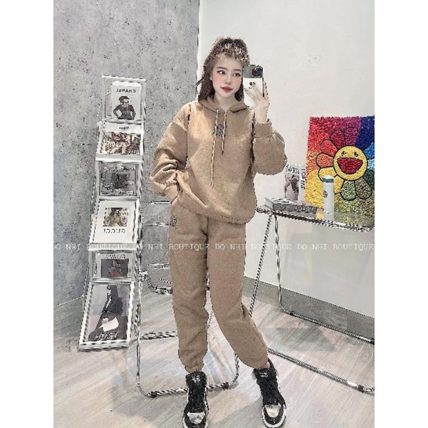 Set nỉ thể thao có nón thêu chữ ( kèm ảnh thật )