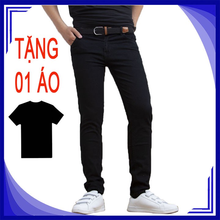 Quần jean nam Tronshop TS98 (Đen) Free 1 áo thun nam co giãn