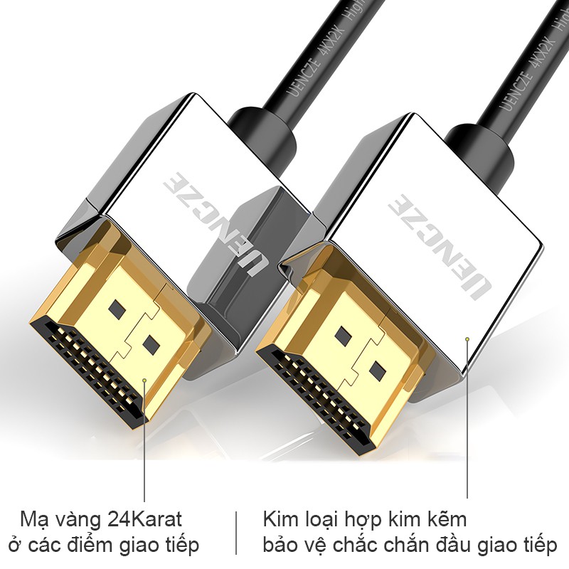 Cáp HDMI V2.0 cho TV 4K60Hz HDR 18Gbps ultra slim OD-4.5mm ngắn 1 mét UENCZE Z880310HD