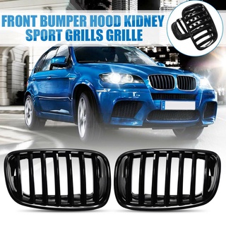 1 pair glossy black front hood kidney grille grill for-bmw x5 x6 e70