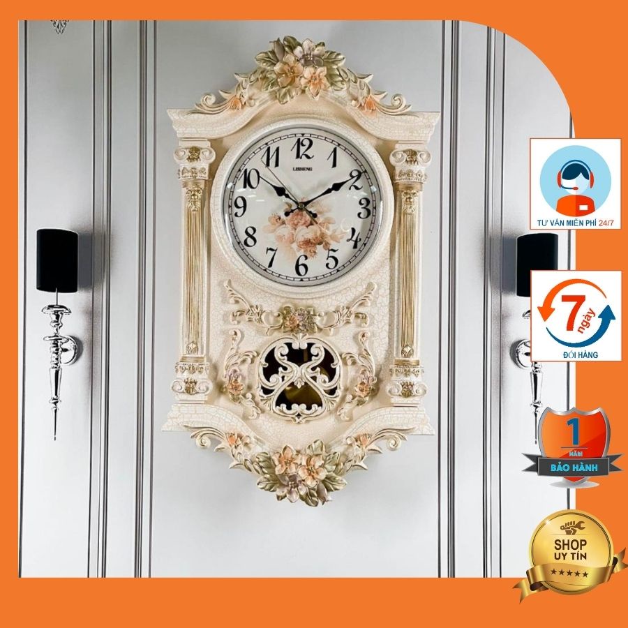 Đồng hồ treo tường TÂN CỔ ĐIỂN quả lắc thiết kế hình chữ nhật lạ mắt tiêu chuẩn Châu Âu - HCBC - DH22.