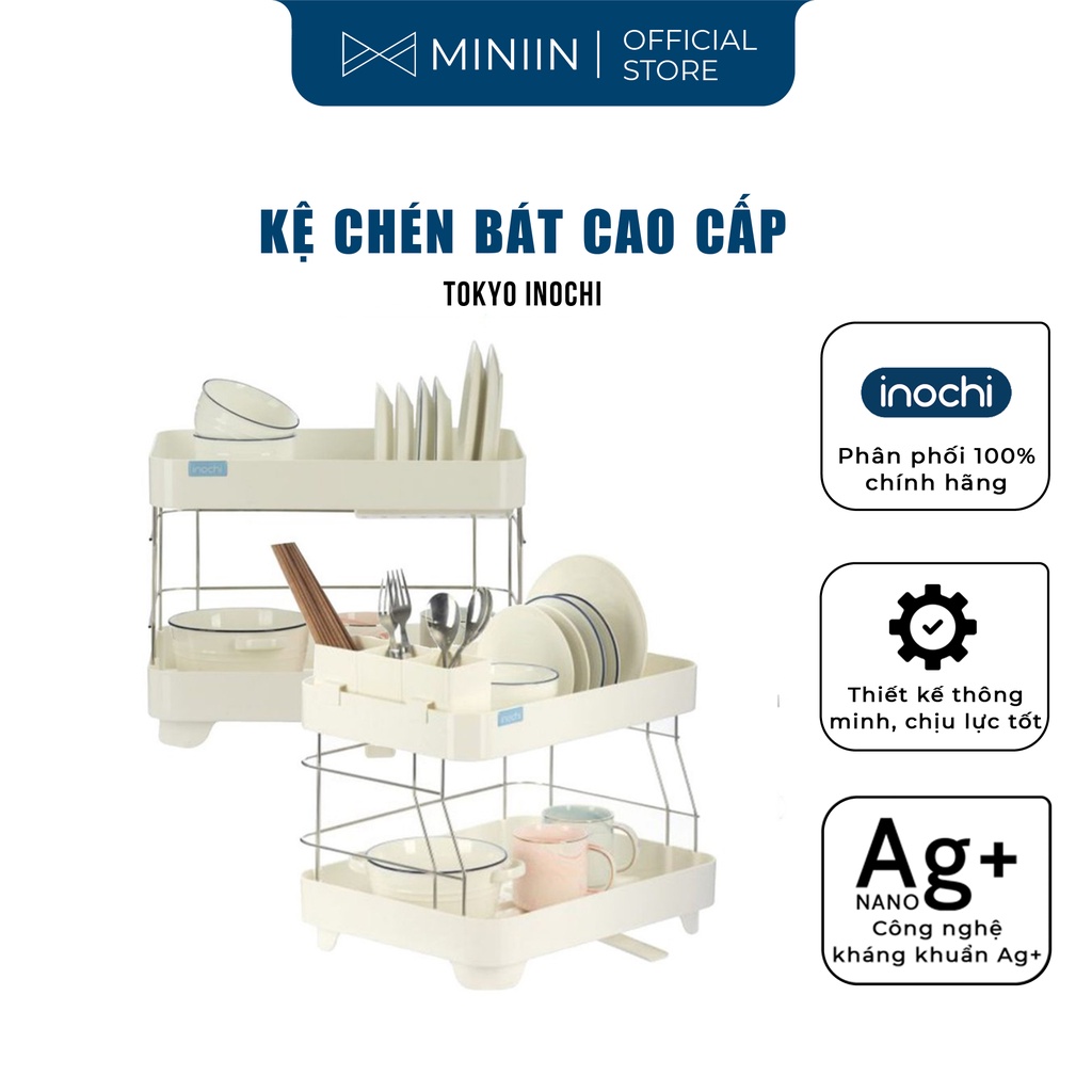 Kệ Để Chén Bát Nhựa Inox 2 Tầng Inochi Có Khay Thoát Nước Thông Minh Dùng Để Làm Giá Úp Bát Đĩa Chén Đũa Trên Chậu Rửa