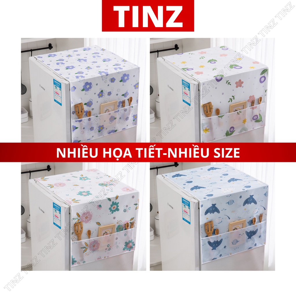 Tấm phủ tủ lạnh 2 cánh có túi đa năng hoạt hình chống bụi TINZ|Mã GD094