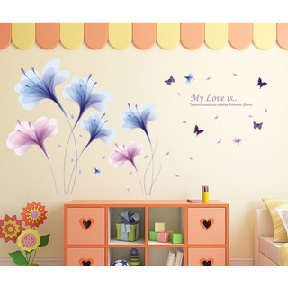 Decal Dán Tường Hoa Cánh Mỏng Xanh
