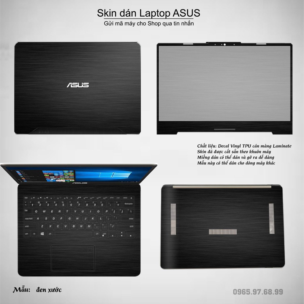 Skin dán Laptop Asus màu đen xước (inbox mã máy cho Shop)