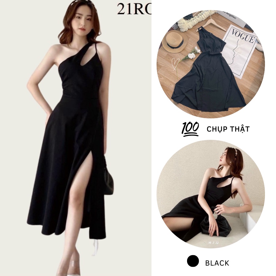 ĐẦM NỮ DÁNG XÒE XẺ ĐÙI LỆCH VAI, ĐẦM NỮ KHOÉT VAI SEXY TÔN DÁNG MÀU ĐEN DỰ TIỆC SANG CHẢNH BEST