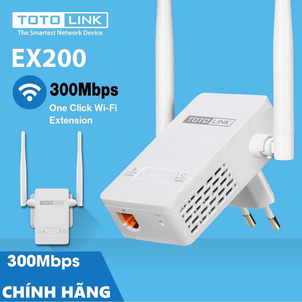 [Mã 159ELSALE hoàn 7% đơn 300K] Bộ Kích Sóng Wifi Totolink Chính Hãng - Chuẩn N 300Mbps - EX200 - BH 1năm