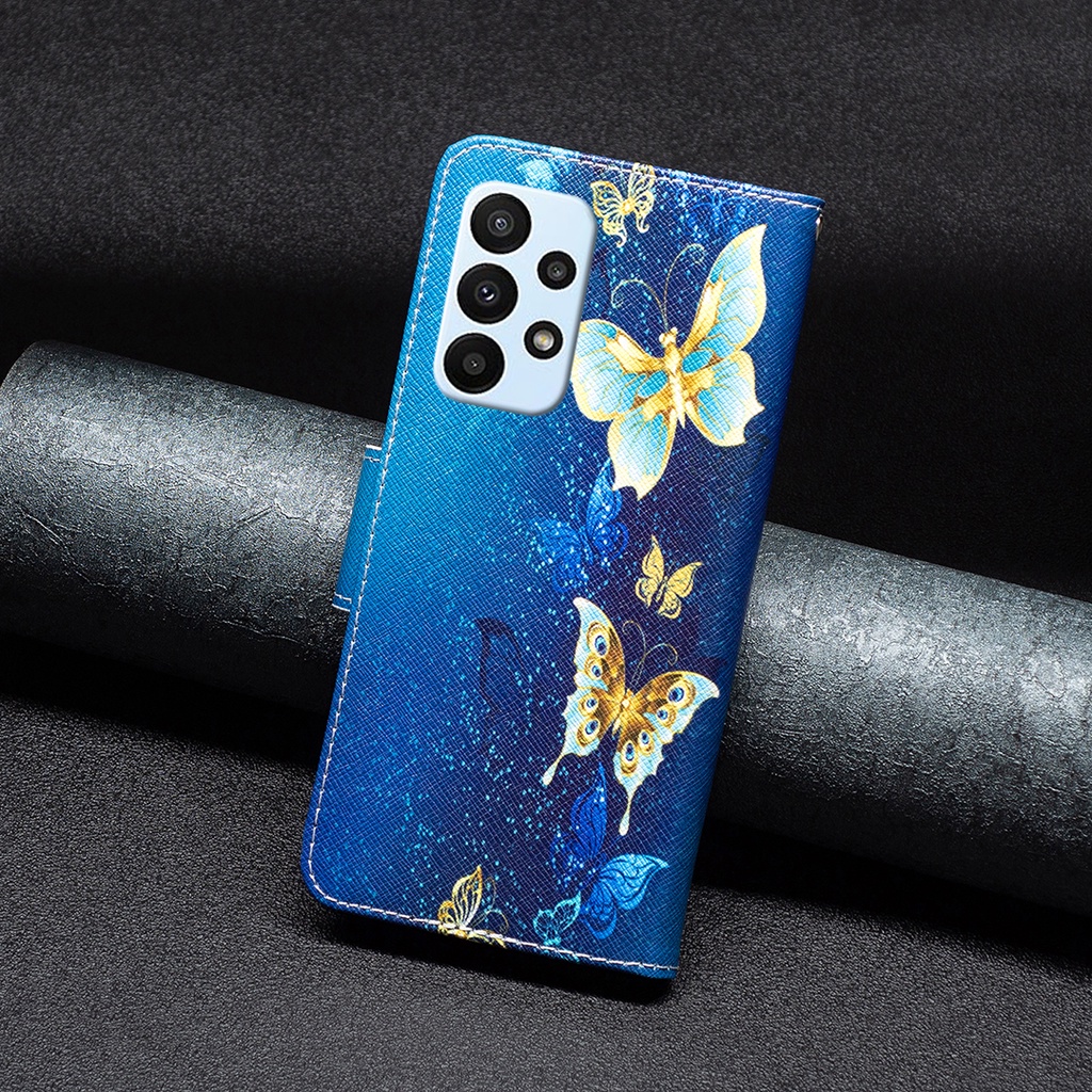 Mới Bao Da PU Điện Thoại Nắp Lật Nam Châm Kiêm Ví Đựng Thẻ Vẽ Họa Tiết Cho Samsung Galaxy A23 A33 A53 A73 A52S A52 5G