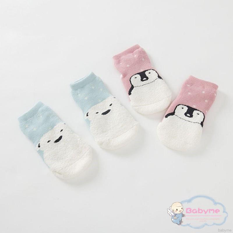 Kid Baby Girl Boy Bear Penguin Pattern Coral Velvet Thick Warm Socks Above Ankle Socks
