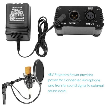 Nguồn phantom 48V cho micro + cáp canon 2 đầu (XLR-XLR) , Nguồn Micro Condenser - Tặng Kèm Dây Giắc Cấp Nguồn Mic