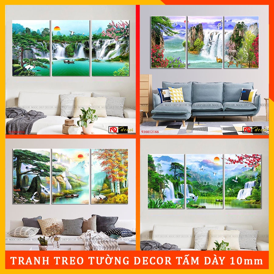 Tranh treo Tường Thác nước sơn thủy 3D In UV cao cấp tấm gỗ dày 10mm - Tranh treo tường phòng khách ND05