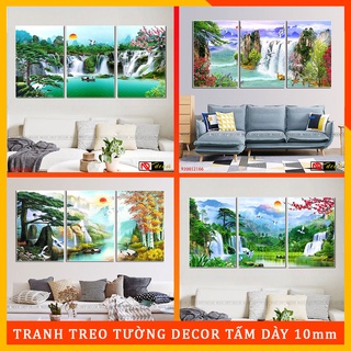 Tranh dán Tường Thác nước sơn thủy 3D In UV cao cấp tấm gỗ dày 3mm, kèm băng dính xốp