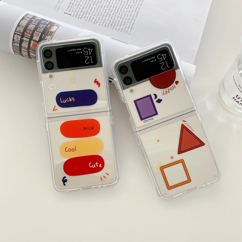 Ốp Điện Thoại TPU+PC Cứng Trong Suốt Họa Tiết Hình Học Chống Sốc Cho Samsung Galaxy Z Flip3 ZFlip 3 5G