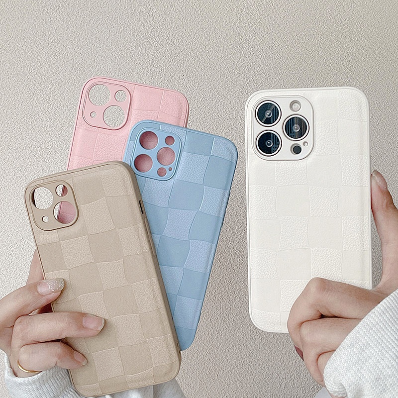 Ốp Điện Thoại Da Viền Silicon Dẻo Họa Tiết Kẻ Ô Đơn Giản Chống Sốc Cho iPhone 14 13 12 11 Pro Max XS XR X 8 7 Plus + SE 2020