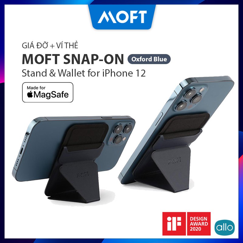 MOFT Snap-On Oxford Blue Giá Đỡ + Ví Thẻ, Tích Hợp MagSafe Từ Tính, Ngăn Để 3 Thẻ Card, Dùng Cho iPhone 12/11/X Series