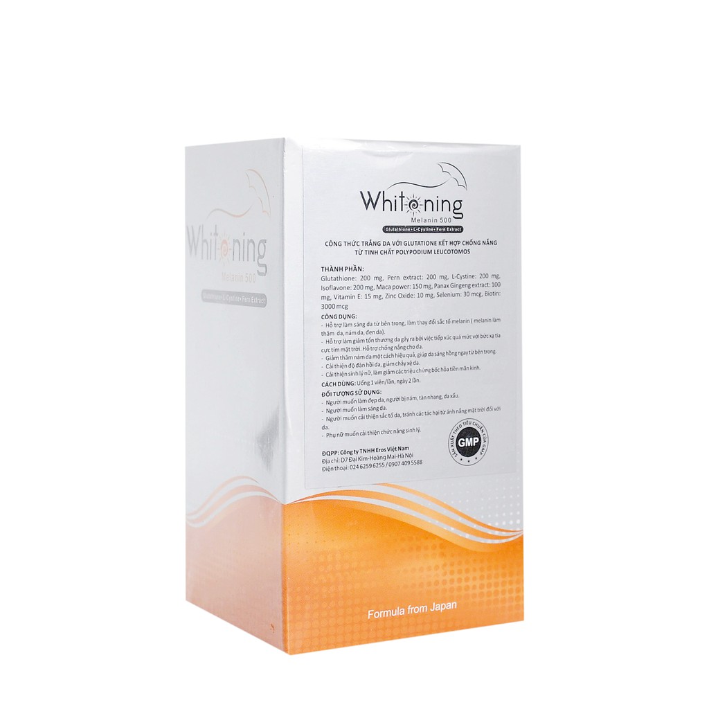 Whitening Melanin 500 Nhật Bản - Chai 60 Viên - Giúp Da Trắng Sáng, Mịn Màng | BigBuy360 - bigbuy360.vn