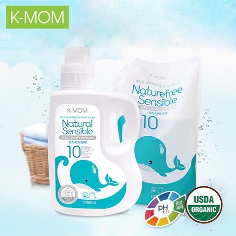 Nước giặt đồ sơ sinh với chiết xuất thảo mộc hữu cơ K-Mom Hàn Quốc (can 1700ml- túi 1300ml)