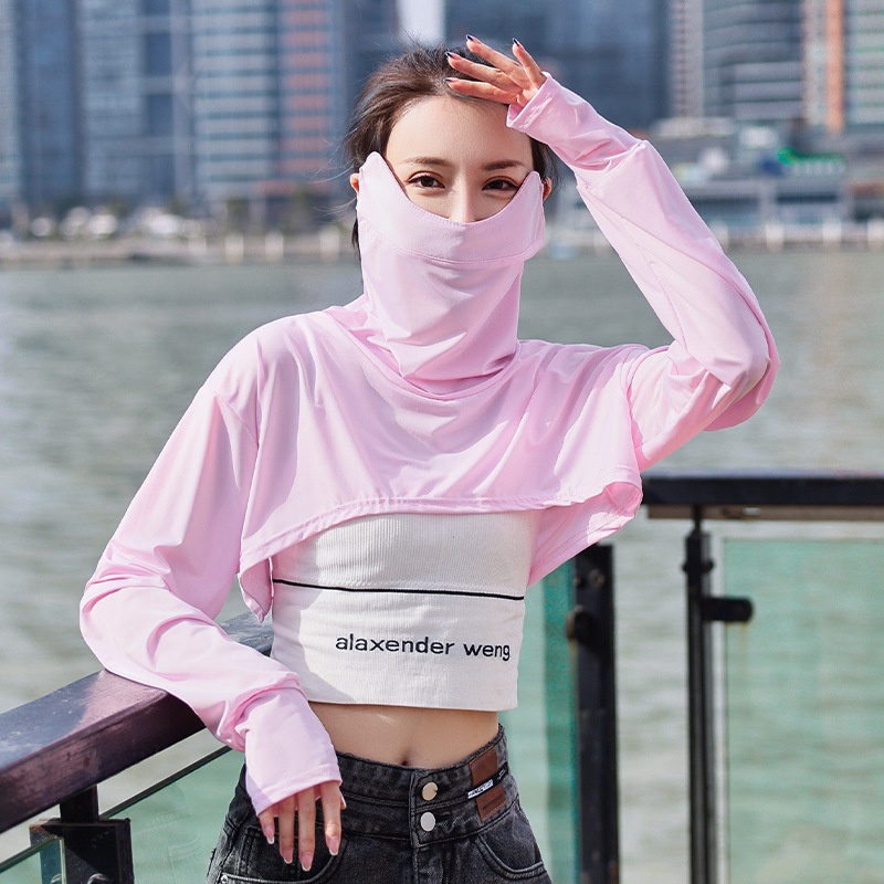 Áo khoác nửa người che mặt chống UV UPF50+ - Tay áo dài chống nắng cho phụ nữ thời trang mùa hè phong cách