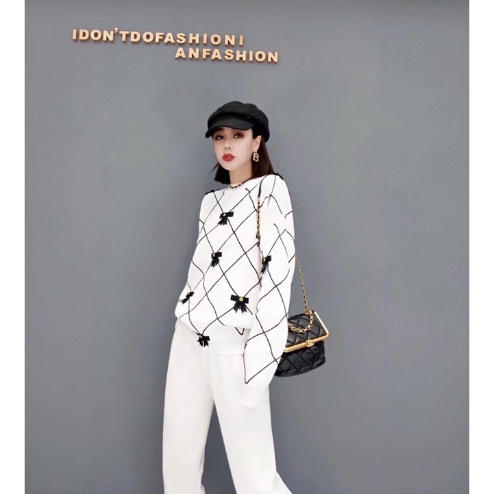 Set trang phục nữ gồm áo len và quần len dài thời trang thương hiệu Gucci GG/GC cao cấp