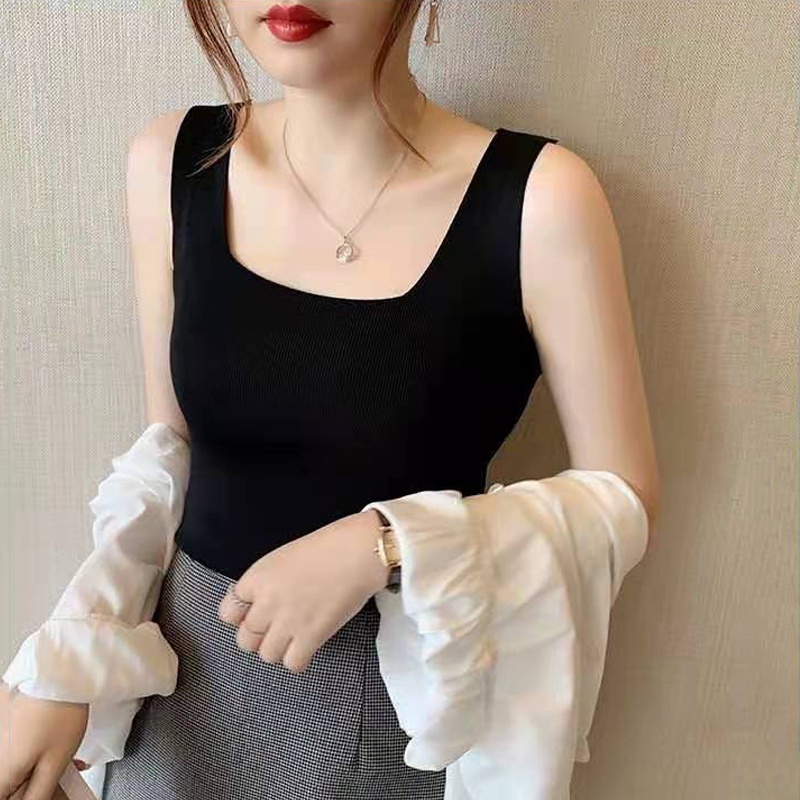 Áo Tank Top Sát Nách Cổ Vuông Mùa Hè Hàn Quốc Chất Lượng Cao Có 9 Màu Cho Nữ