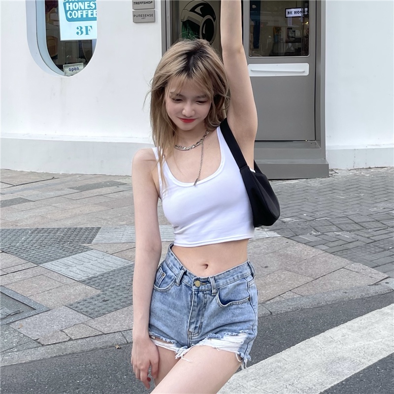 Áo thun croptop SUXI vải cotton cổ tròn lưng cao thời trang mùa hè năng động