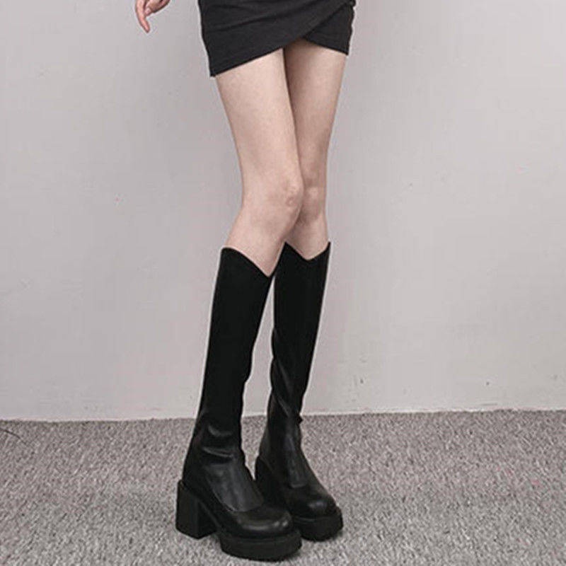 Boot nữ giày cao cổ nữ Giày Bốt Cao Gót Đế Dày Màu Nâu Thời Trang Xuân Thu Cá Tính