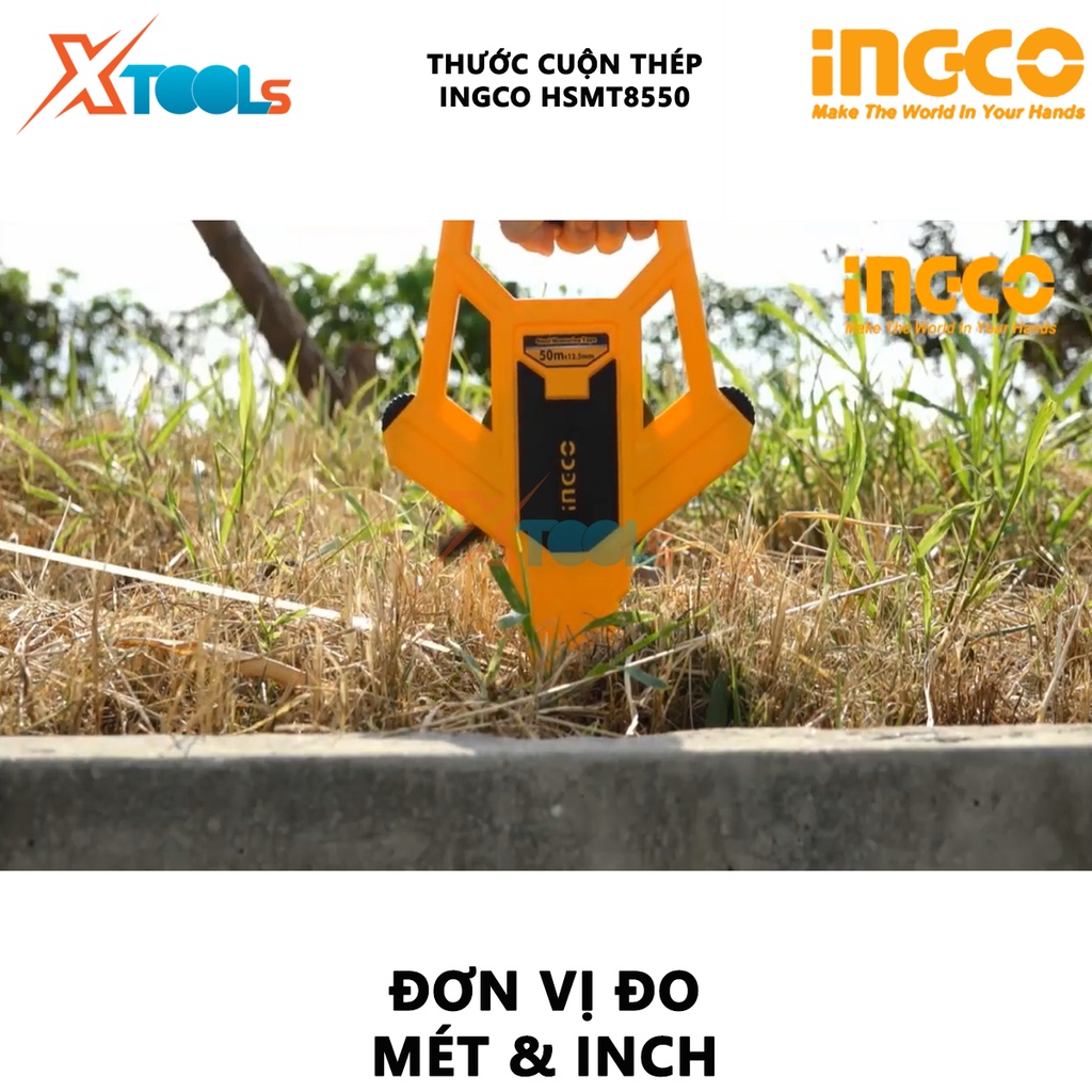 Thước cuốn thép INGCO HSMT8550 |Thước cuộn thép Chiều dài và chiều rộng: 50mx12.5mm dùng trong xây dựng, thiết kế nội th