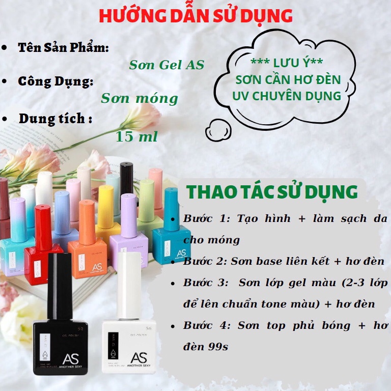 Sơn AS cao cấp sơn móng tay gel màu đen trắng trắng nước gạo thạch đen trắng sữa chua 15ml