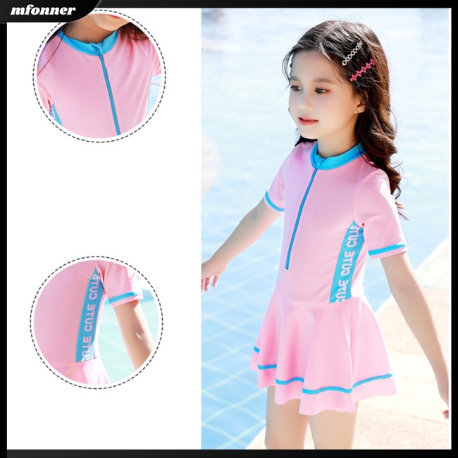 Bộ Đồ Bơi 2 Mảnh Gồm Đầm/Quần Short/Quần Short Có Khóa Kéo Mau Khô In Hoạt Hình Dễ Thương Cho Bé Gái