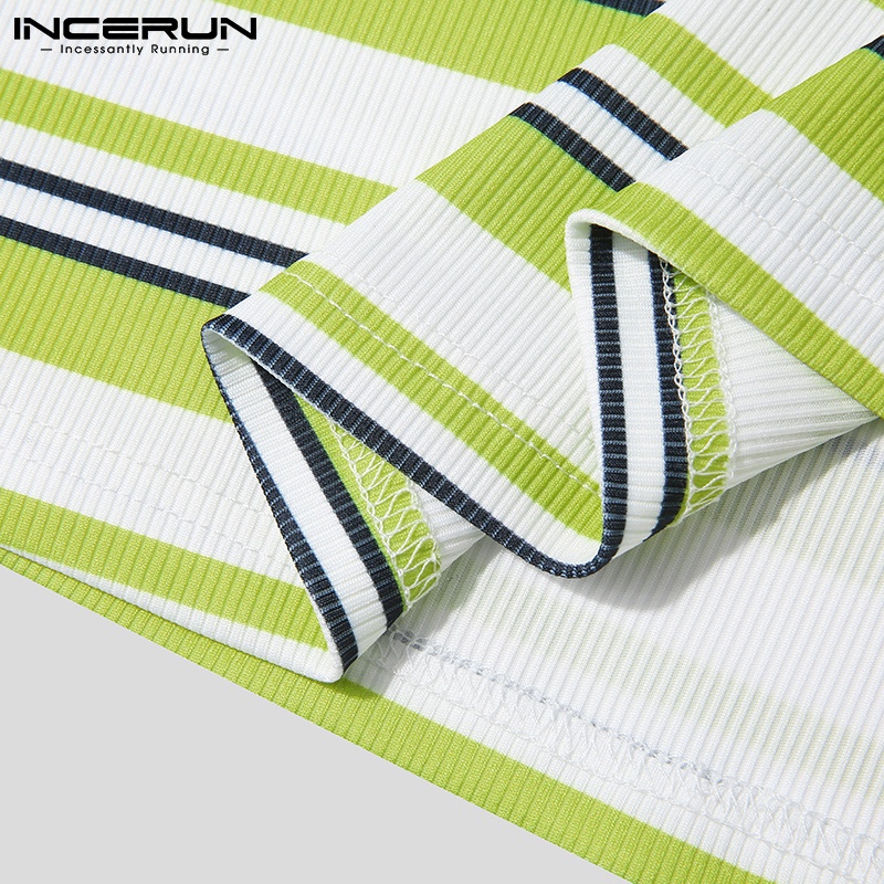 Áo thun ba lỗ INCERUN họa tiết kẻ sọc cổ tròn thời trang cho nam