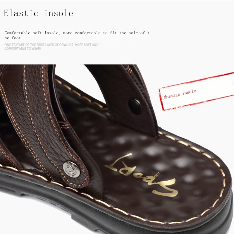 Dép Sandal Bằng Da Bò Thật Hai Cách Mang Mang Đi Biển Mùa Hè Đơn Giản Dành Cho Đàn Ông Trung Niên