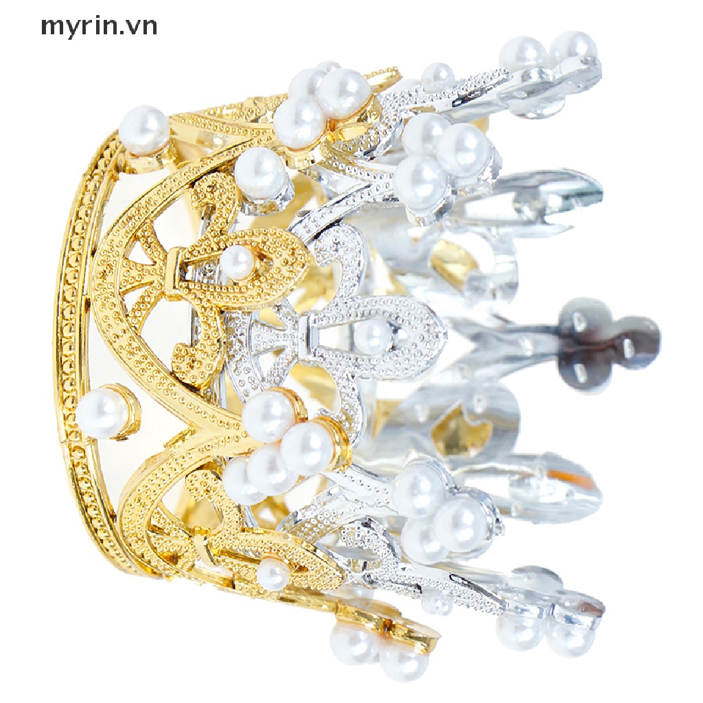 1 Cài Tóc Hình Vương Miện Mini Đính Pha Lê &amp; Ngọc Trai Trang Trí Bánh Kem