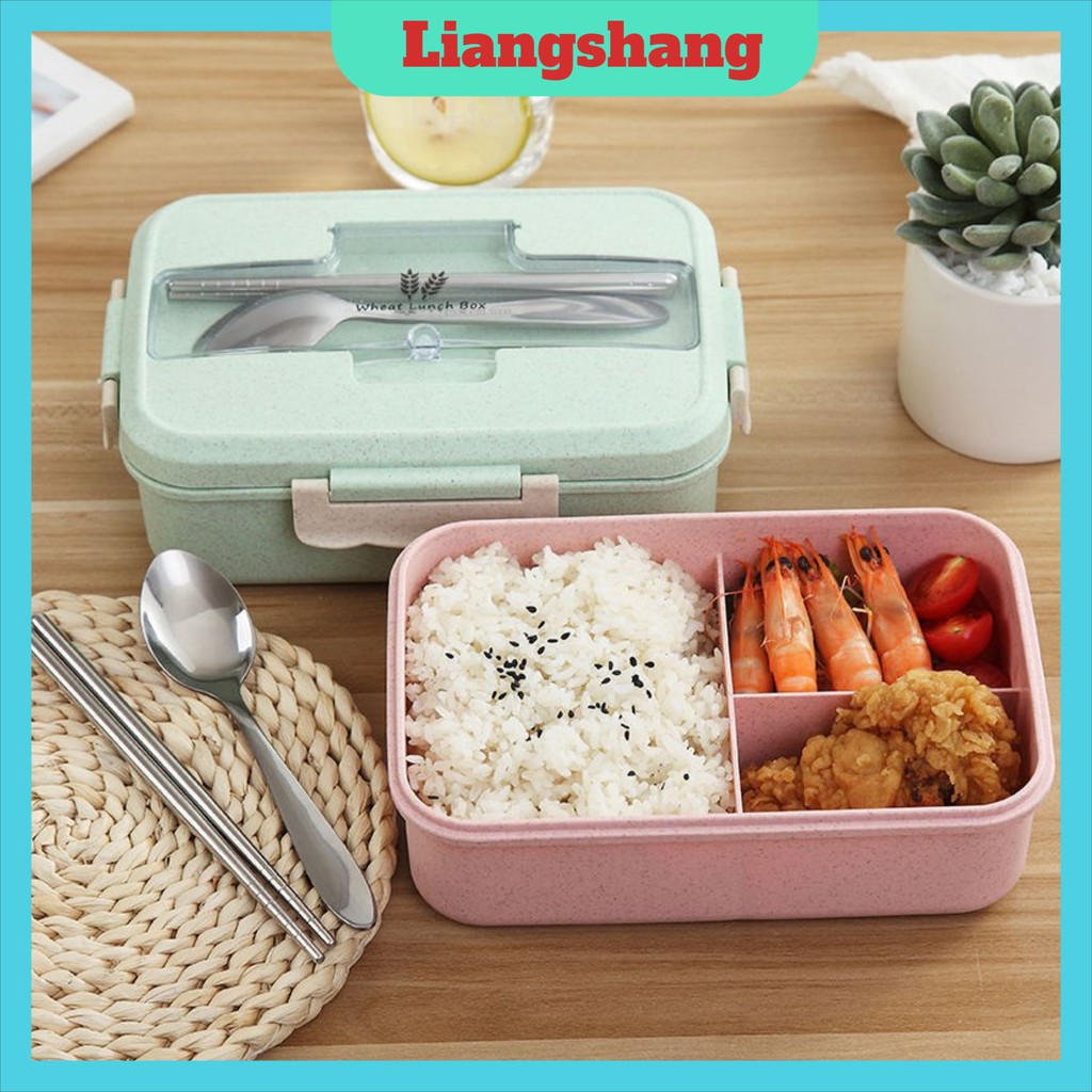 Hộp cơm giữ nhiệtFREESHIPHộp cơm văn phòng - 3 ngăn kèm đũa thìa inox