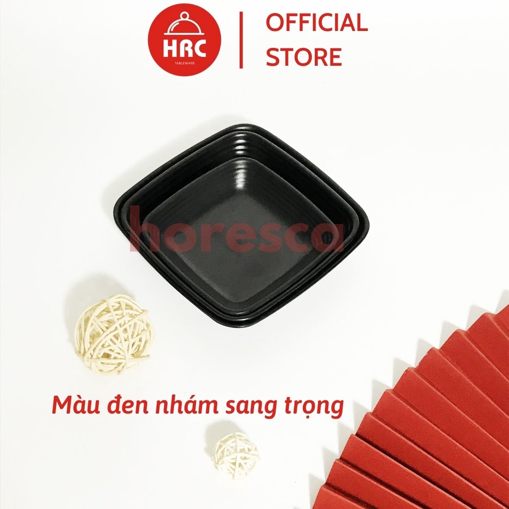 Đĩa vuông 100% melamine lòng sâu (CAO CẤP) Đĩa đen nhám vuông nhiều kiểu dáng