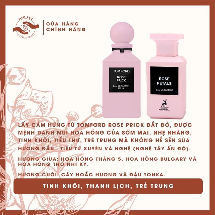 🐈𝒎𝒆𝒐𝒃𝒆𝒐𝒕𝒉𝒐𝒎𝒕𝒉𝒐🐈 nước hoa nữ 𝐑𝐎𝐒𝐄 𝐏𝐄𝐓𝐀𝐋𝐒 bản dupe TF Rose Prick hương hoa hồng trẻ trung