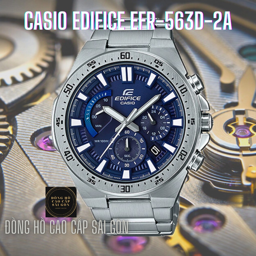 Đồng hồ nam casio edifice efr-563d-2av , dây thép , mặt xanh , size 45mm