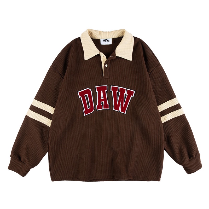 Áo Sweater Polo Nỉ Nam Nữ Dài Tay Form Rộng In Chữ DAW Tay Áo Phối Viền Ngang Thời Trang Zenkonu TOP NAM 247