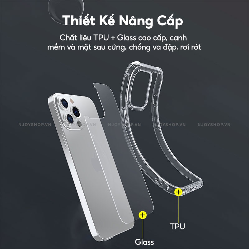 Ốp Lưng Kính Cường Lực Cao Cấp Chống Ố Vàng Hybrid Clear 4 Góc Chống Sốc Cho Điện Thoại 13 Pro Max Njoyshop
