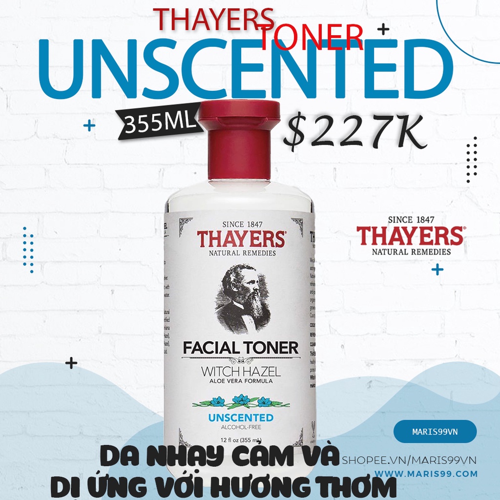 Nước Hoa Hồng Thayers Unscented 355ml (Dành cho da nhạy cảm, dị ứng với mùi hương)