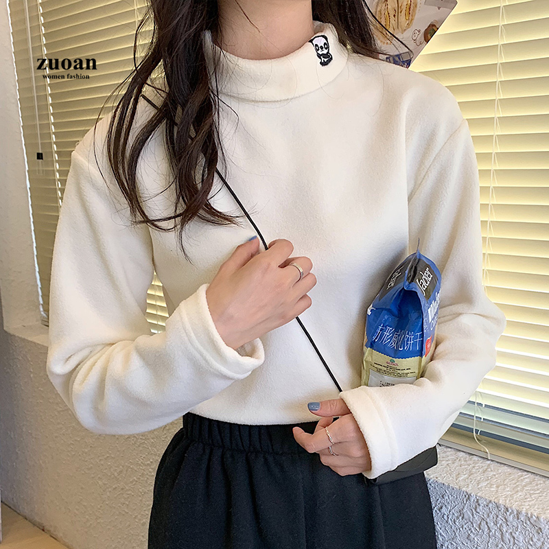 SUXI Áo Thun Tay Dài Cổ Cao Phong Cách Hàn Quốc Cho Nữ