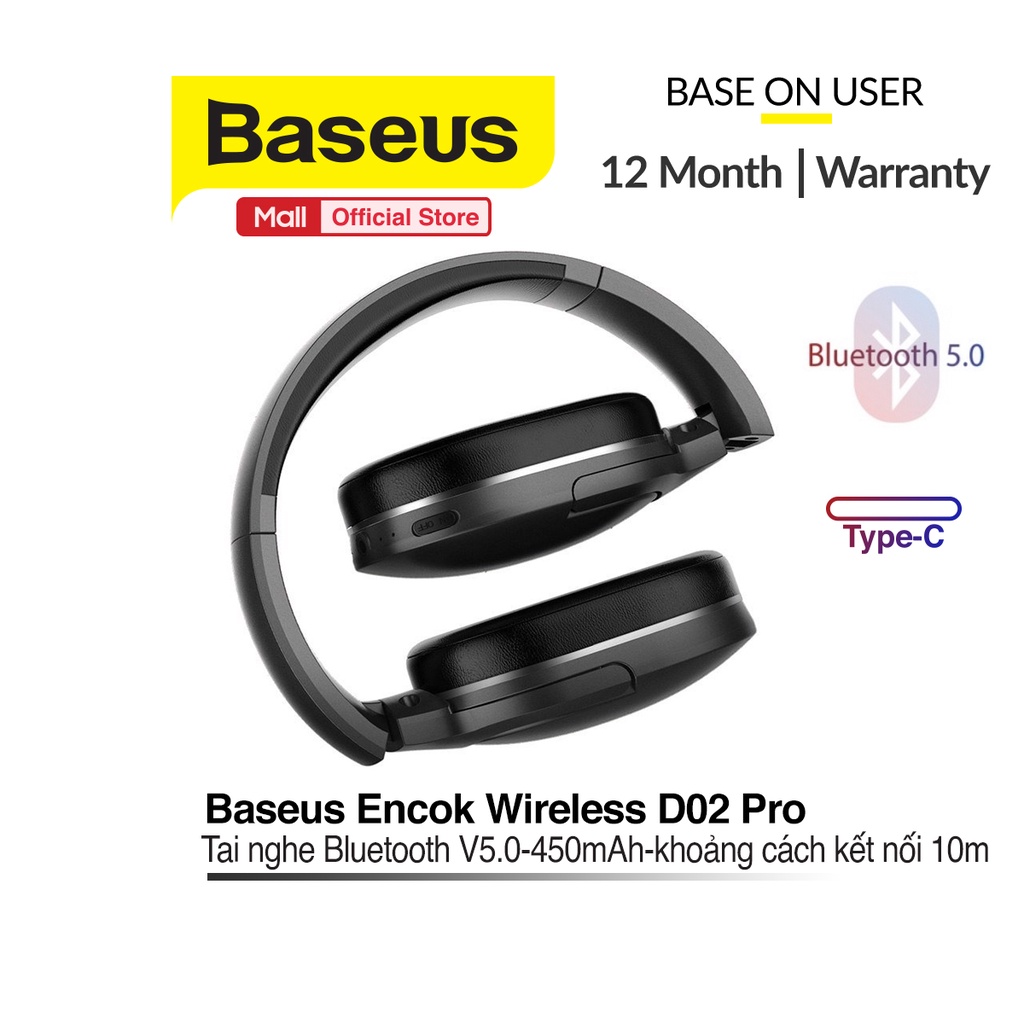 Tai nghe chụp tai gấp gọn cao cấp Baseus Encok D02 Pro (Wireless Headphone NGD02-C01) kết nối Bluetooth lèm sạc Type-C